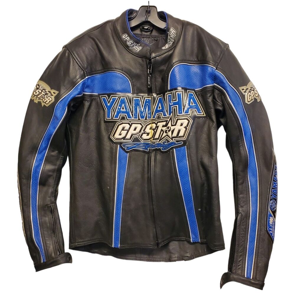 YAMAHA G-STAR Jacket Mens 54 Black Blue Logo Spell Out Motorcycle With Armour